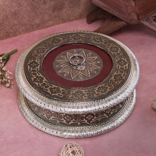 Decorative Wooden Dry Fruit Box | Oxidized Meenakari 4 Section Storage Box
