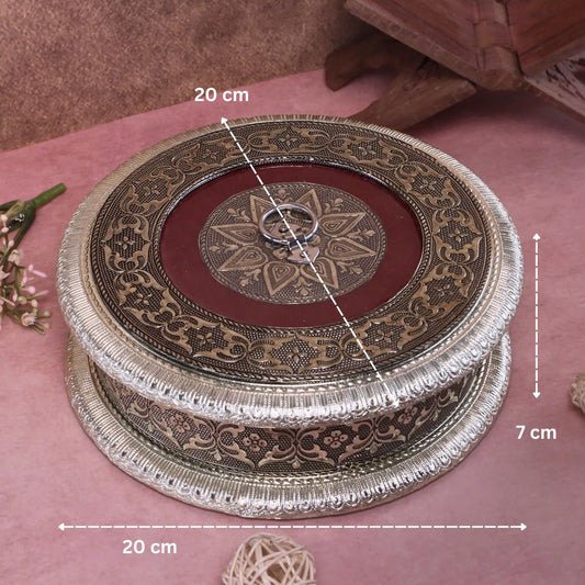 Decorative Wooden Dry Fruit Box | Oxidized Meenakari 4 Section Storage Box