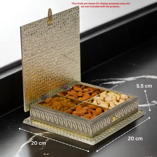 Wooden Meenakari Dry Fruit Box | Oxidized Decorative Sweets Box for Wedding & Festival