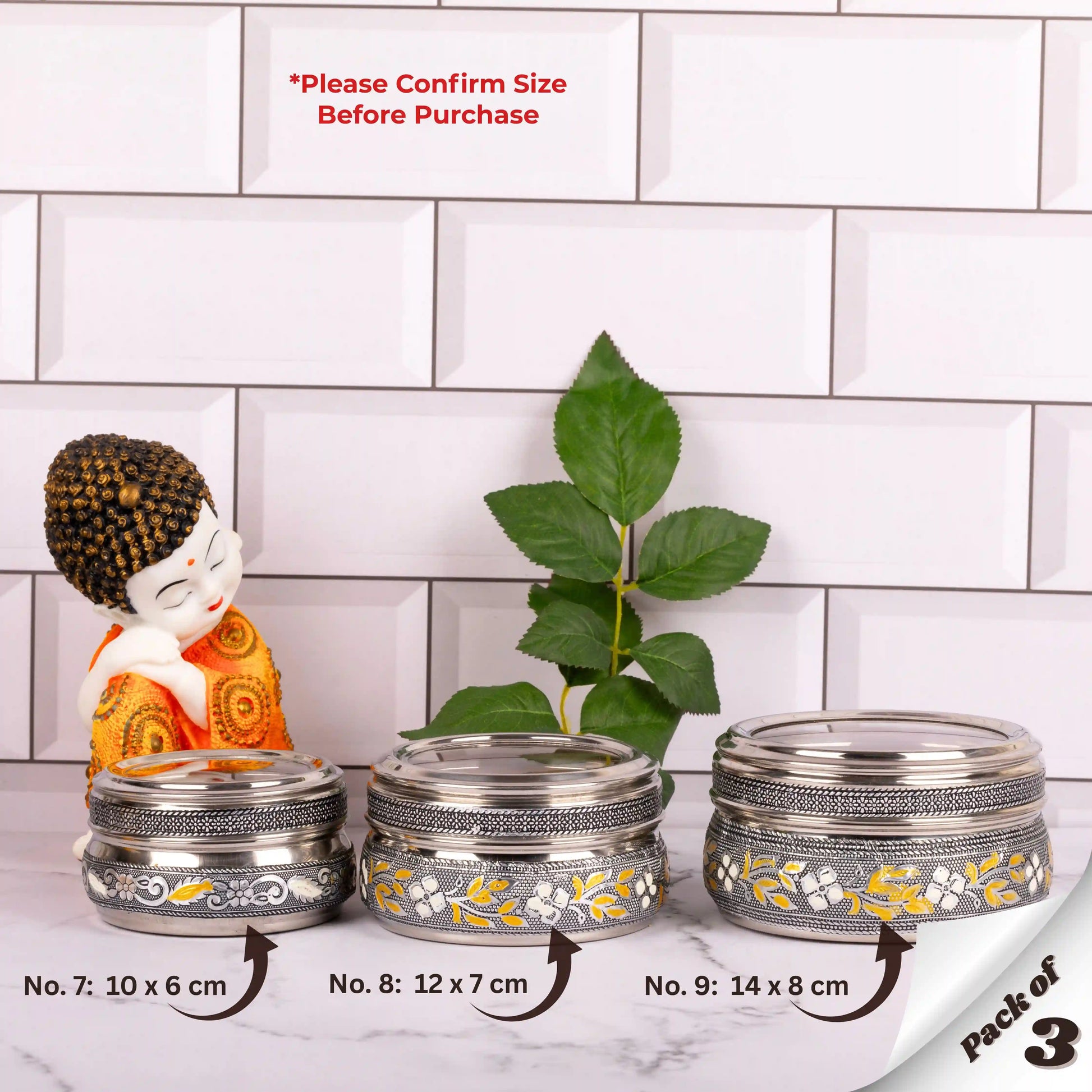 Steel Utility Containers Set with Transparent Lid | Oxidized Meenakari Storage Boxes