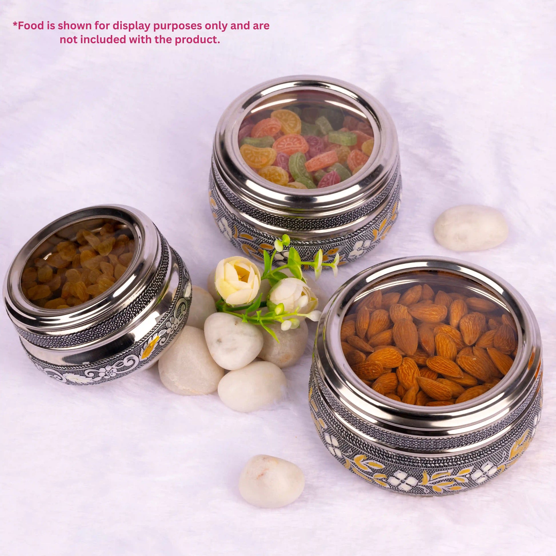 Steel Utility Containers Set with Transparent Lid | Oxidized Meenakari Storage Boxes