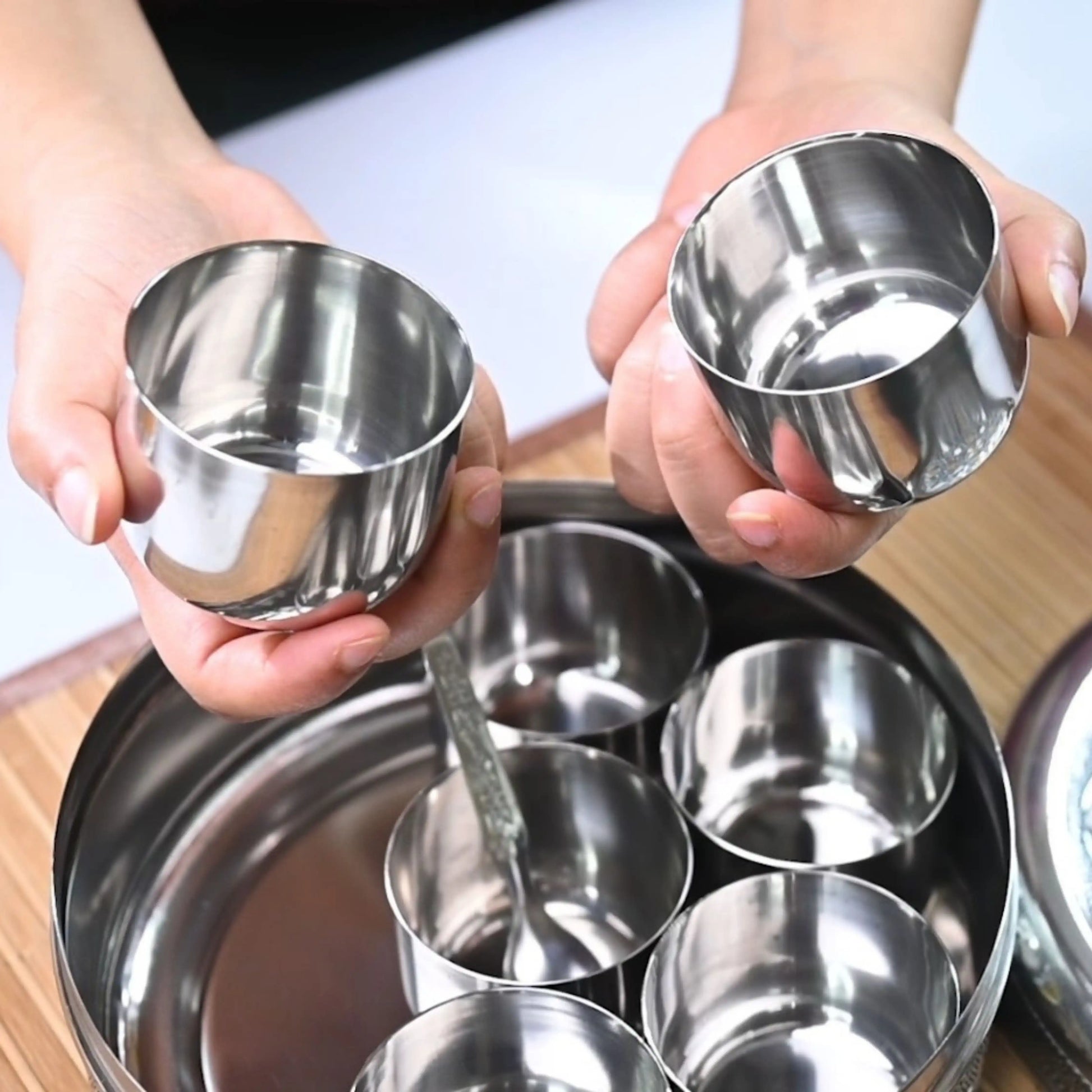 Spice Box Stainless Steel Masala Box | Meenakari Container with 7 Bowls & Spoon