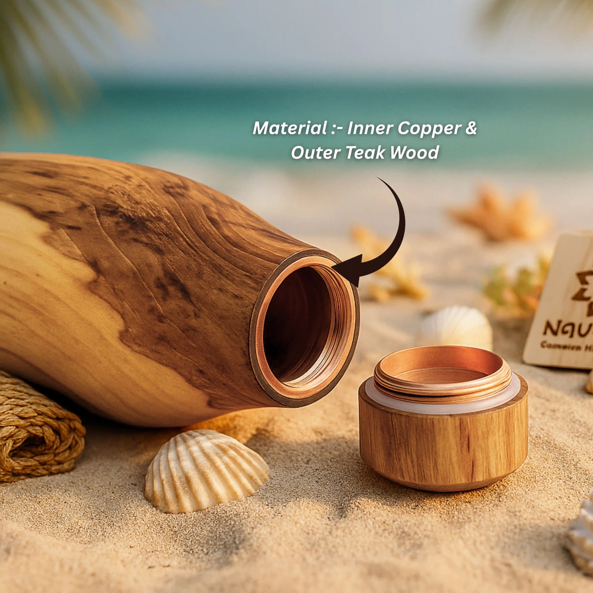 Wooden Copper Water Bottle 500ml | Pure Copper Bottle for Office & Gym Use