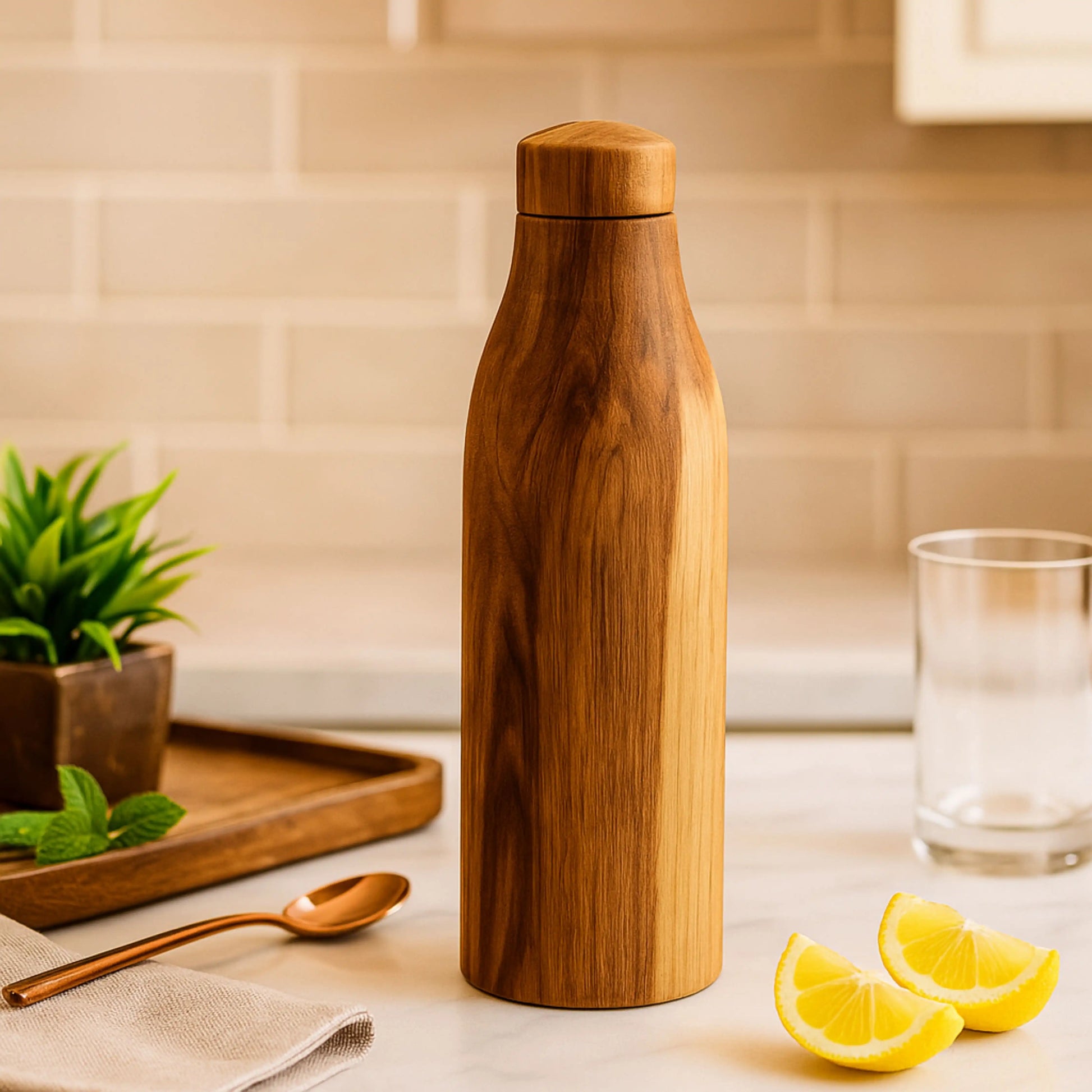 Wooden Copper Water Bottle 500ml | Pure Copper Bottle for Office & Gym Use