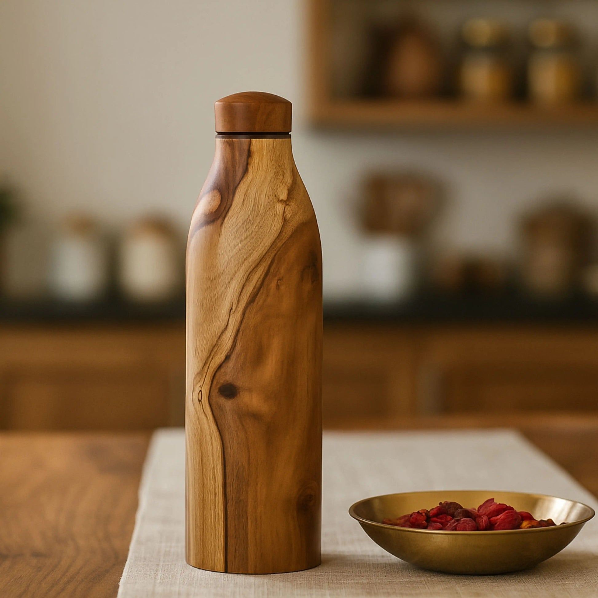 Wooden Copper Water Bottle 950ml | Handcrafted Copper Lined Bottle for Travel