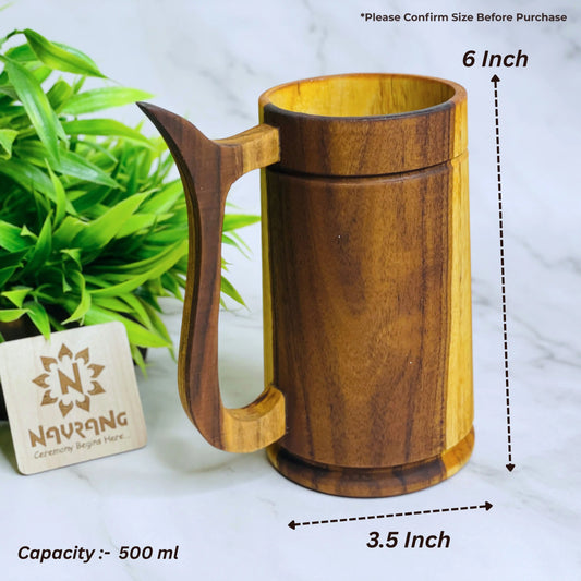 Wooden Mug 500ml | Handcrafted Teak Wood Coffee & Beer Mug for Home & Travel