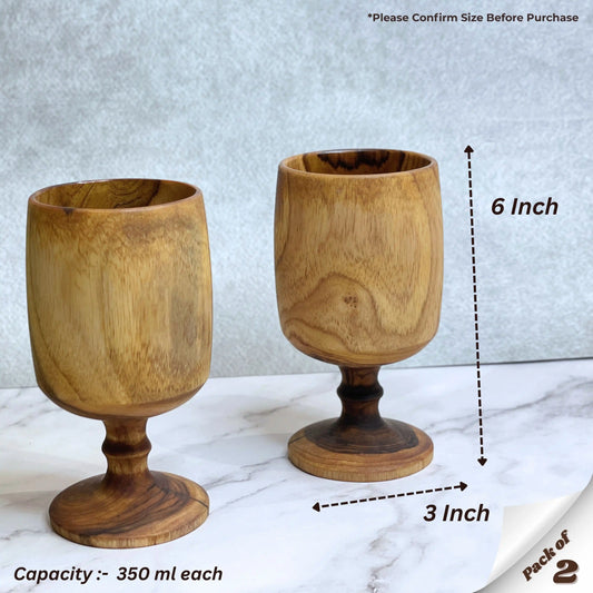Wine Goblet Wooden Stand Glass Set of 2 | Rustic Handcrafted Drinkware for Home