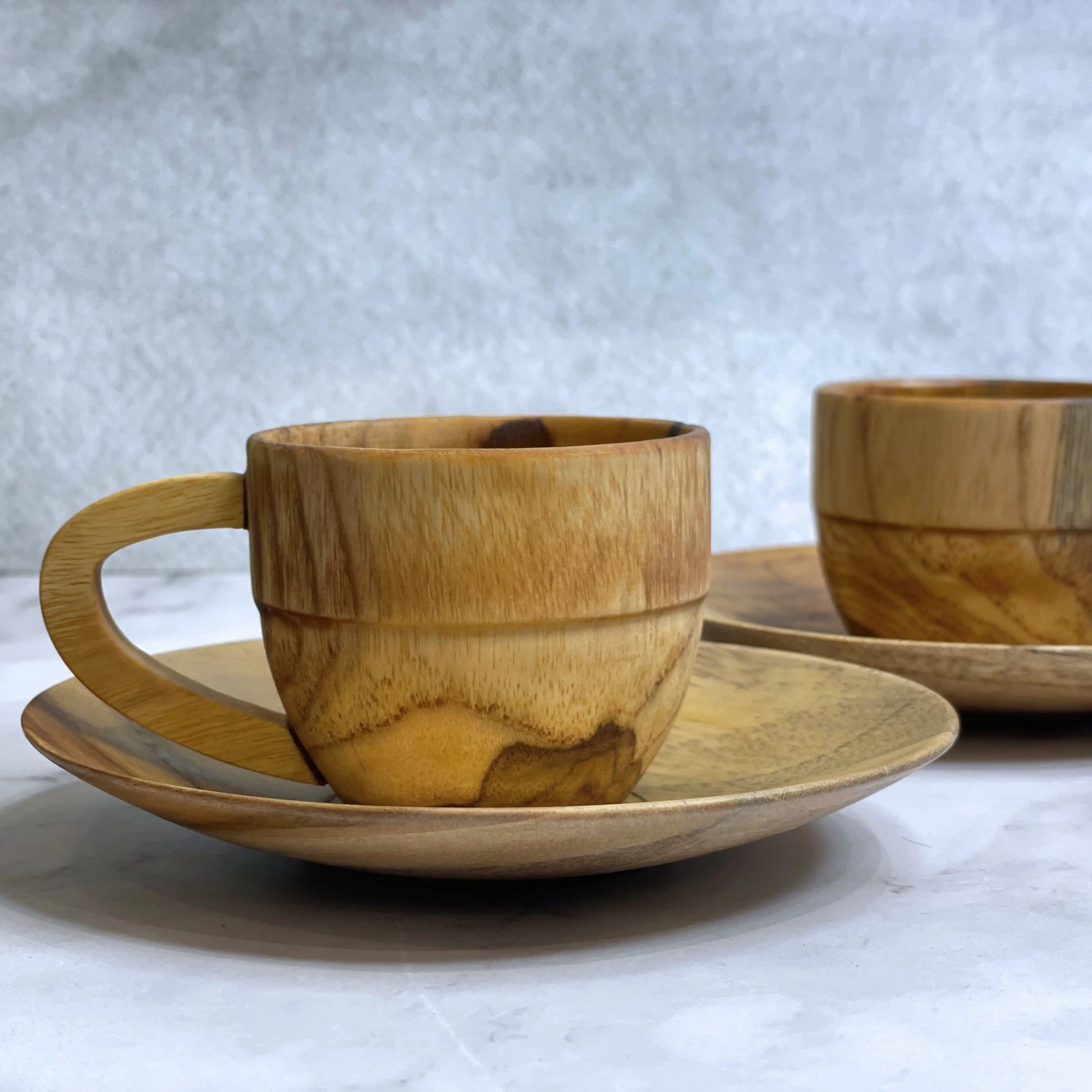 Wooden Tea Cup & Saucer Set of 2 | Handcrafted Teak Wood Cups with Plates