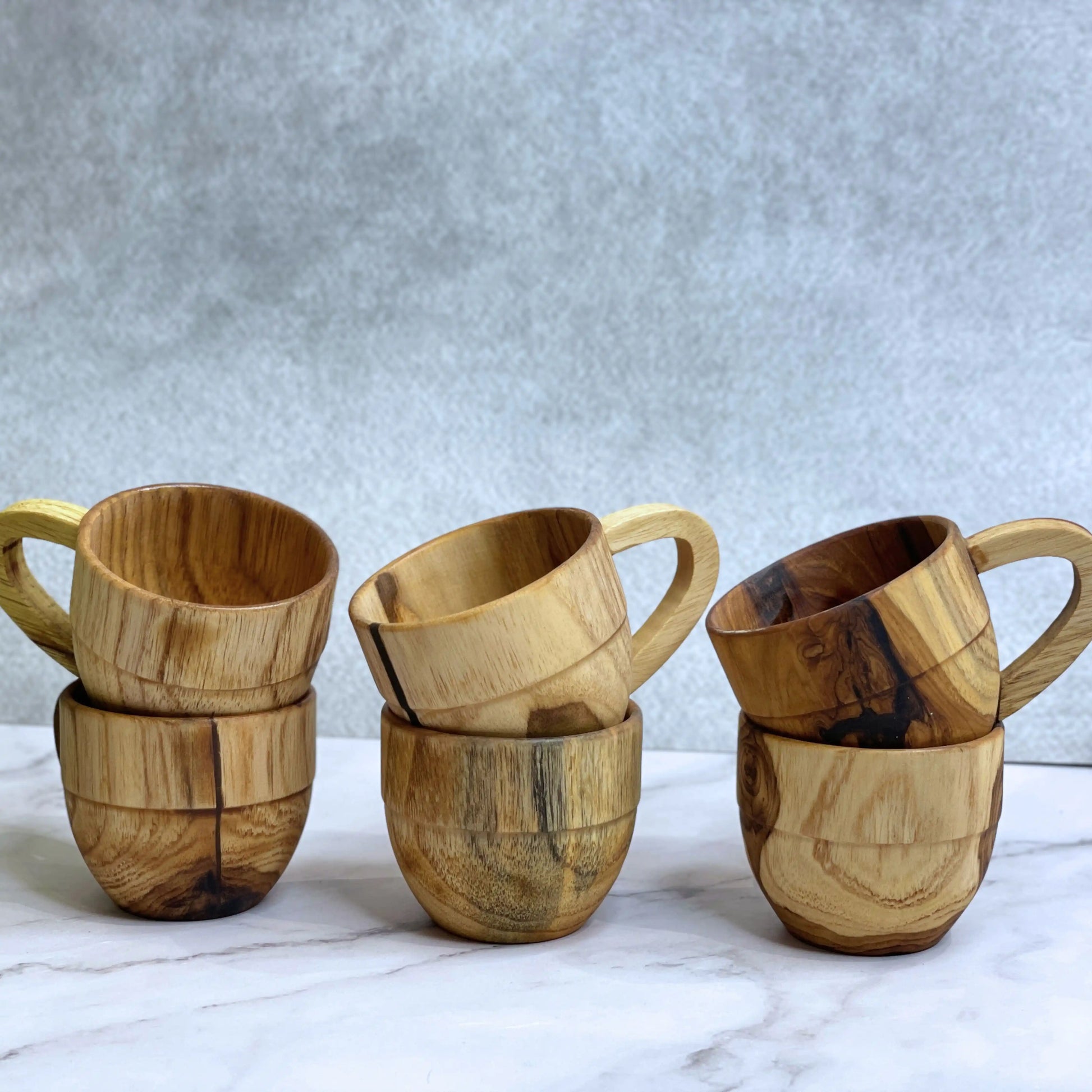 Wooden Tea Cups Set of 6 | Handcrafted Teak Wood Chai Cups for Tea & Coffee