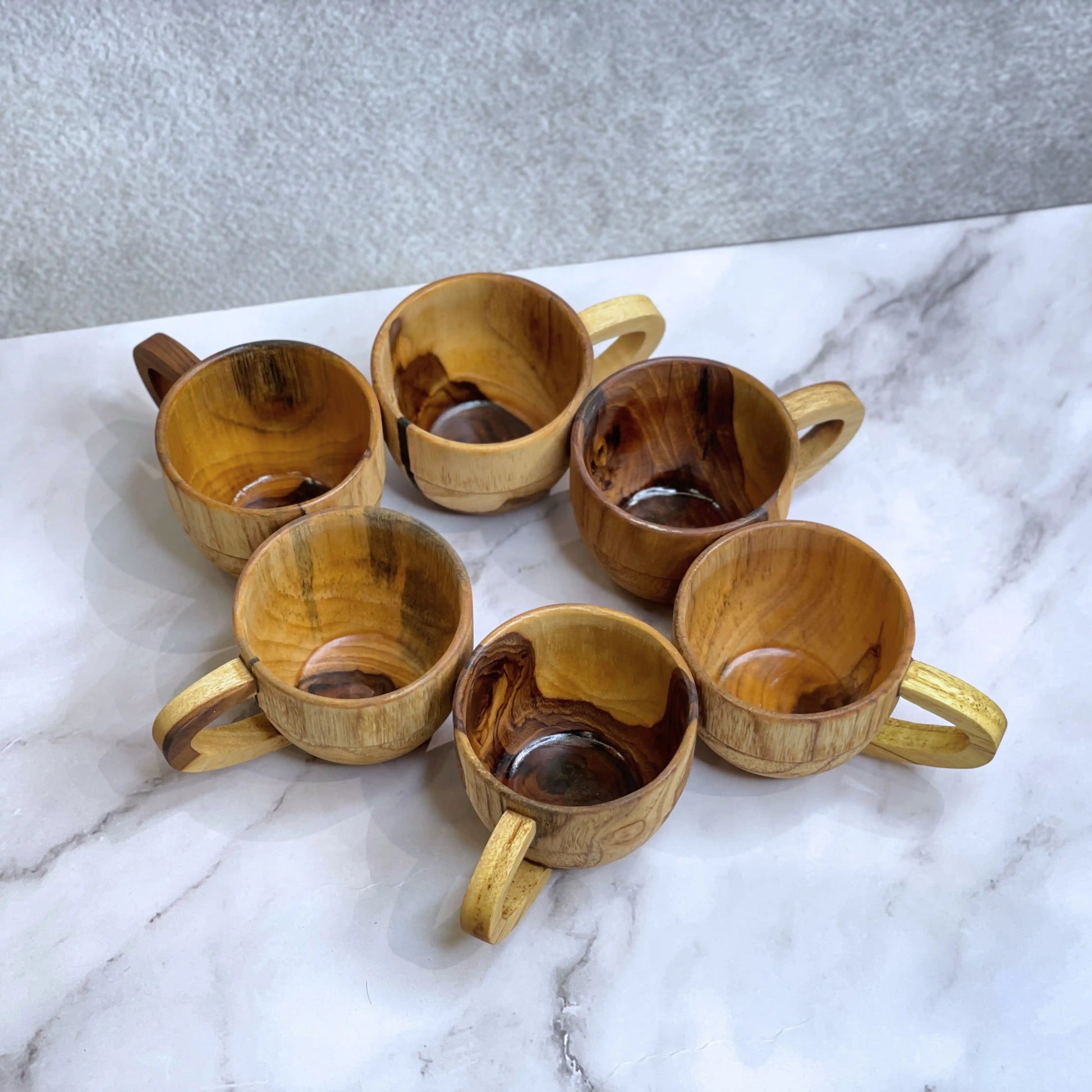Wooden Tea Cups Set of 6 | Handcrafted Teak Wood Chai Cups for Tea & Coffee