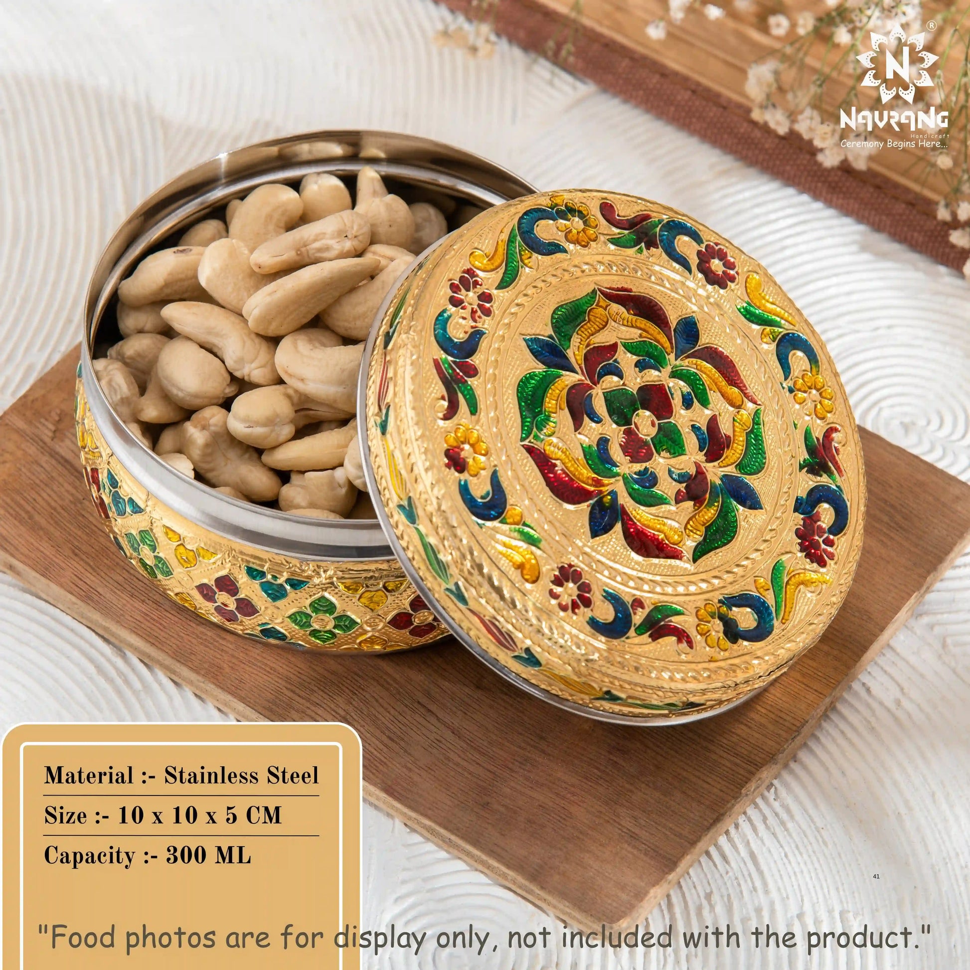 Meenakari Floral Steel Utility Container 300 ml | Decorative Kitchen Dabba