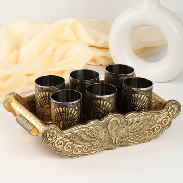 Embossed Peacock Design Glass Tray Set | Decorative Serving Tray for Home