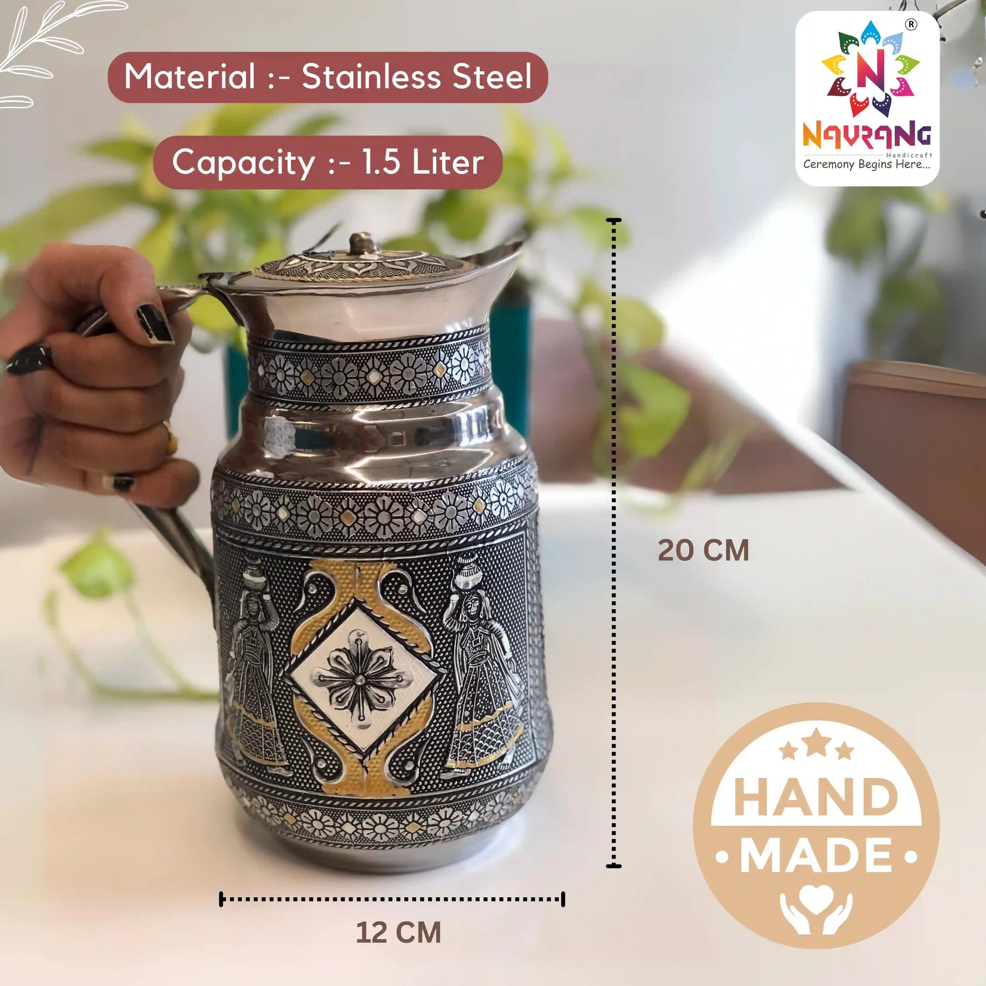 1.5 L Stainless Steel Water Jug | Durable Jug for Home & Kitchen