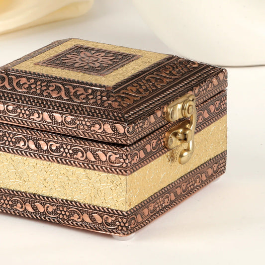 Wooden Jewellery Storage Box 4x4 | Golden Trinket Vanity Box for Women