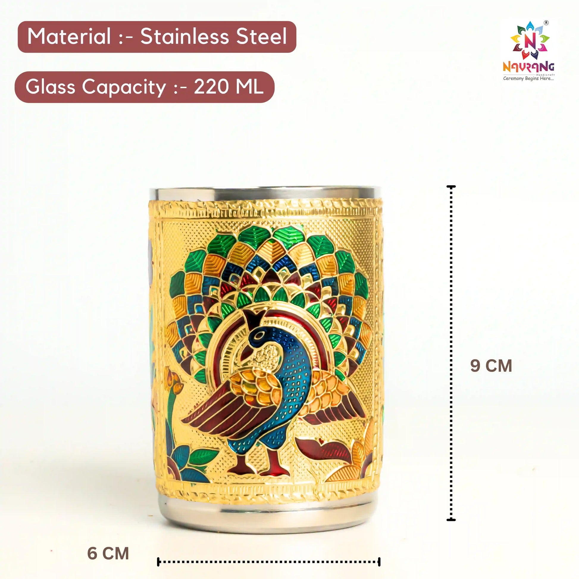 Meenakari Glass Tray Set | Steel Serving Tray for Water & Snacks