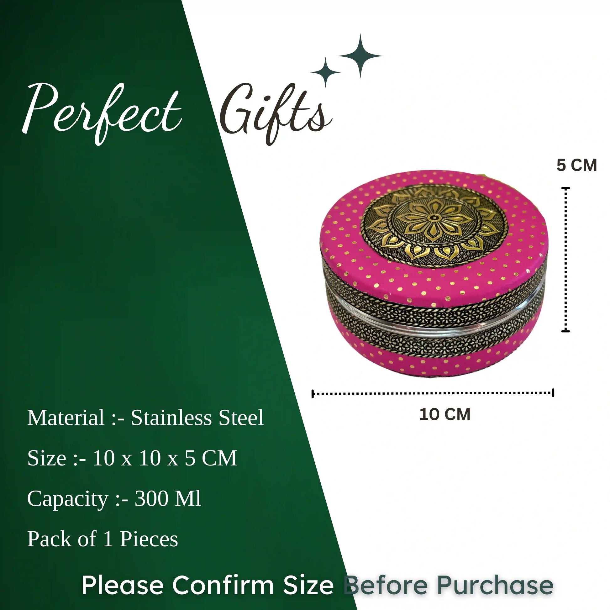 Pink Stainless Steel Utility Container 300 ml | Decorative Kitchen Storage