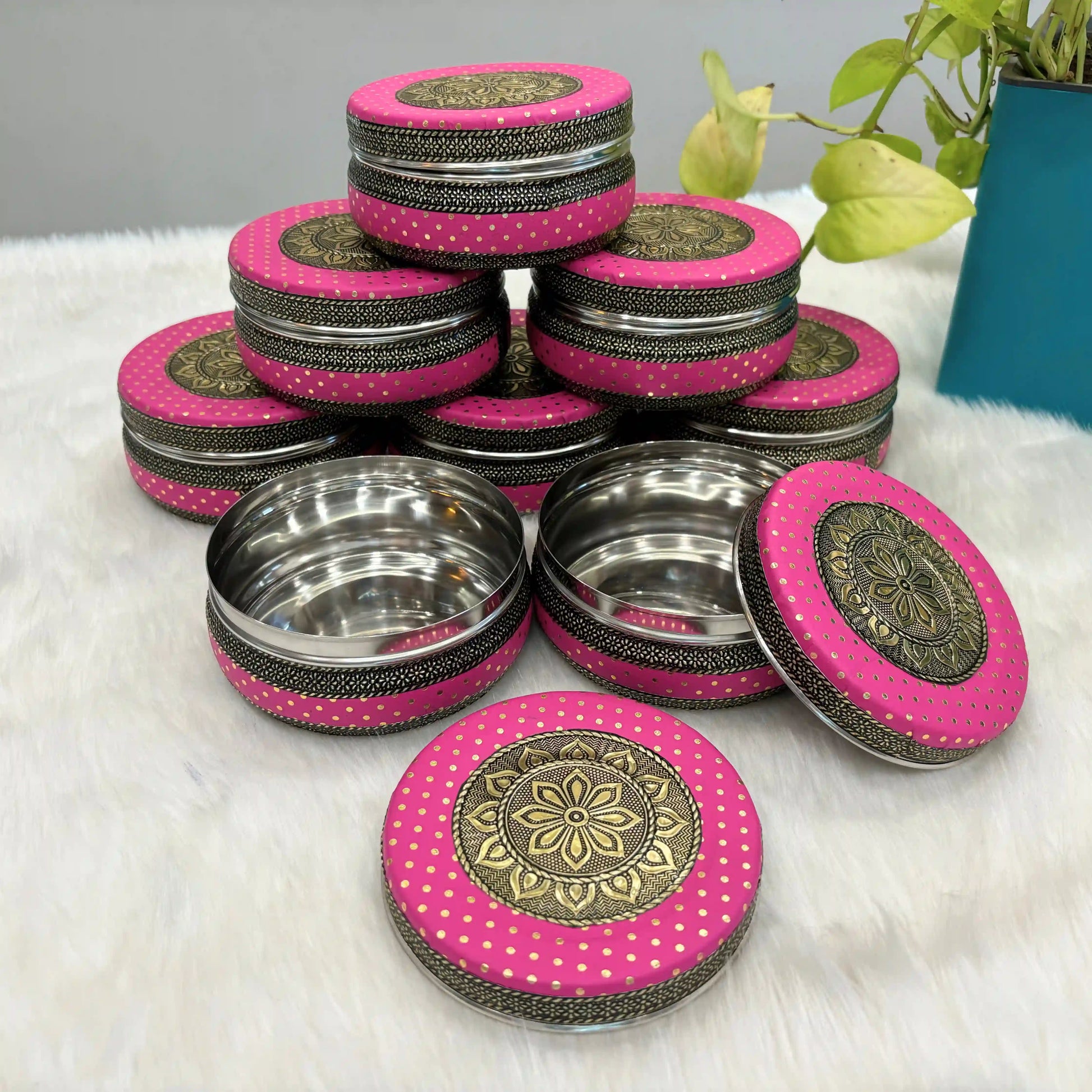 Pink Stainless Steel Utility Container 300 ml | Decorative Kitchen Storage