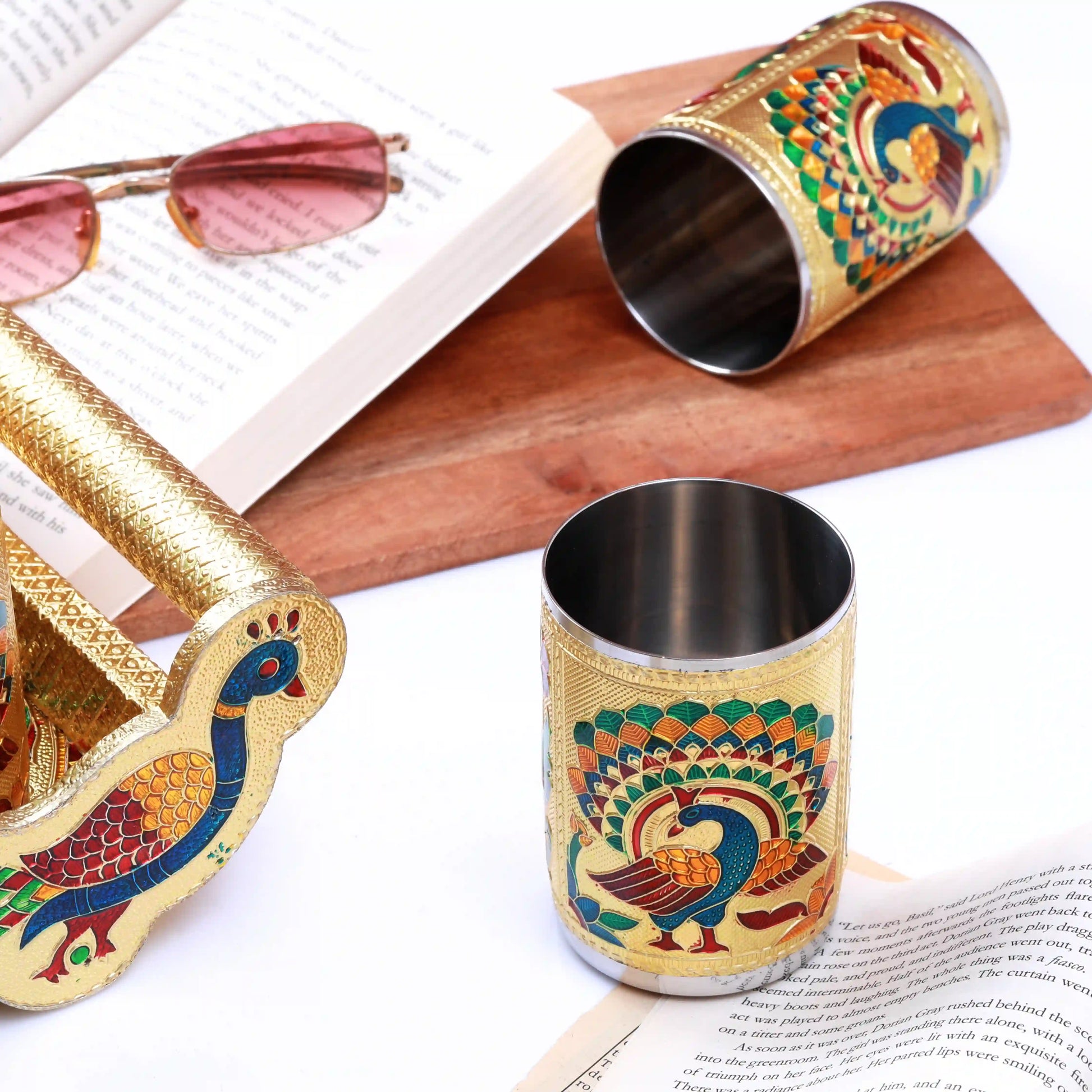 Serving Tray Set Peacock Design | Handcrafted Meenakari Tray for Snacks & Tea