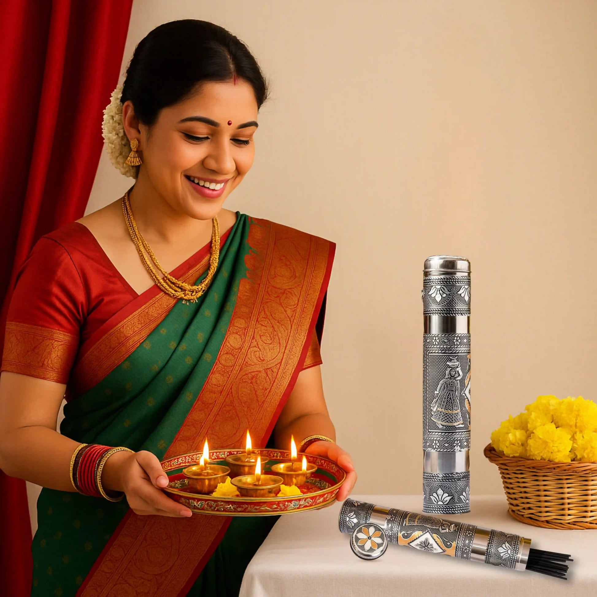 Incense Stick Storage Handmade Stainless Steel | Agarbatti Organizer for Pooja