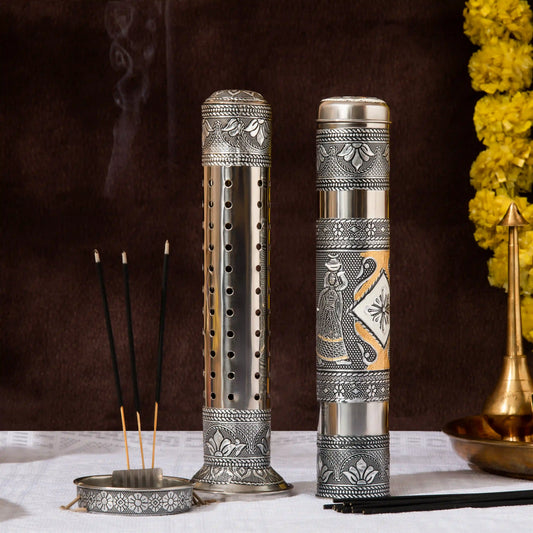 Incense Stick Holder & Storage Box Combo | Handmade Stainless Steel Pooja Set