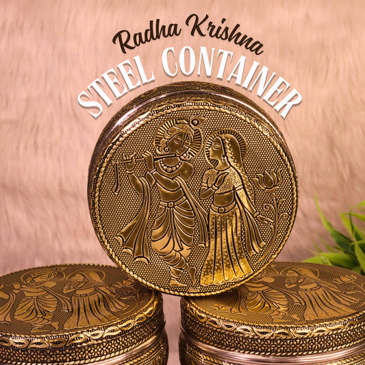 RadhaKrishan Meenakari Steel Box Container | Decorative Dry Fruit, Mithai, Chocolate & Gift Container | Handmade Indian Gifting Box for Return Gifts, Diwali, Weddings (Pack Of 12)