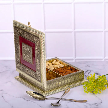 Wooden Meenakari Dry Fruit Box | Oxidized Decorative Sweets Box for Wedding & Festival