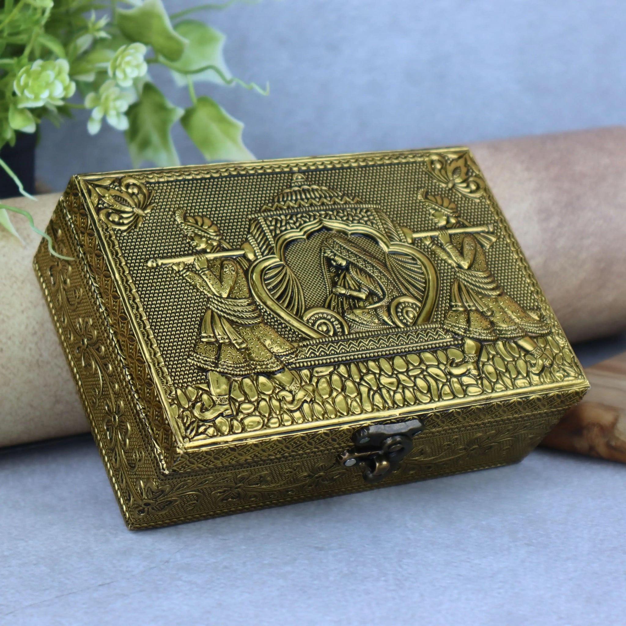 Meenakari Embossed Jewellery Storage Box | Handcrafted Wooden Decorative  Keepsake Organizer | Antique Embossed Design | Return Gifts