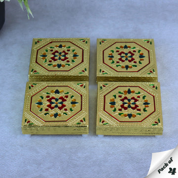 Wooden Pooja Chowki Bajot 4x4 | Traditional Handcrafted Gold Finich Decorative Chowki
