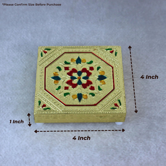 Wooden Pooja Chowki Bajot 4x4 | Traditional Handcrafted Gold Finich Decorative Chowki | Return Gifts