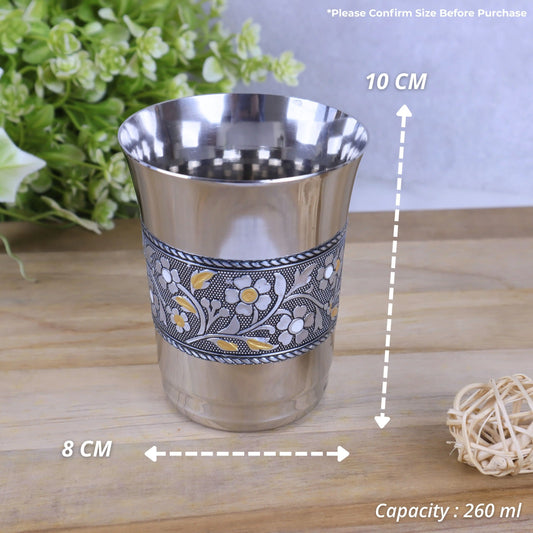 Stainless Steel Meenakari Drinking Glass Set | Silver Oxidized Decorative Glasses for Water & Beverages | Return Gift Drinkware