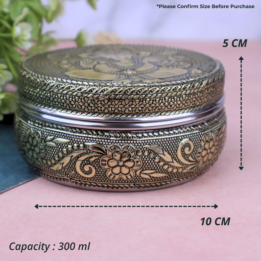 Ganesha Utility Container | Stainless Steel Golden Oxidized Meenakari Tiffin Box & Laddu Box | Return Gift