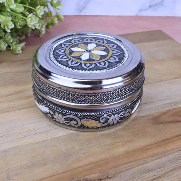 Utility Container | Stainless Steel Silver Oxidized Meenakari Tiffin Box & Laddu Box | Return Gift
