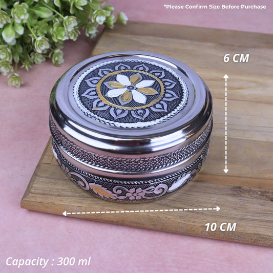 Utility Container | Stainless Steel Silver Oxidized Meenakari Tiffin Box & Laddu Box | Return Gift
