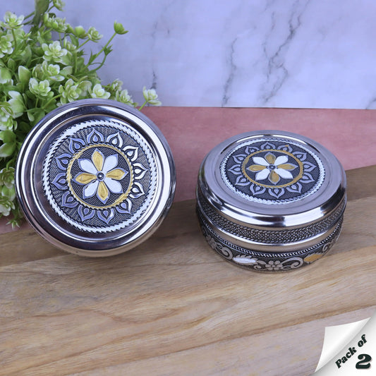 Utility Container | Stainless Steel Silver Oxidized Meenakari Tiffin Box & Laddu Box | Return Gift