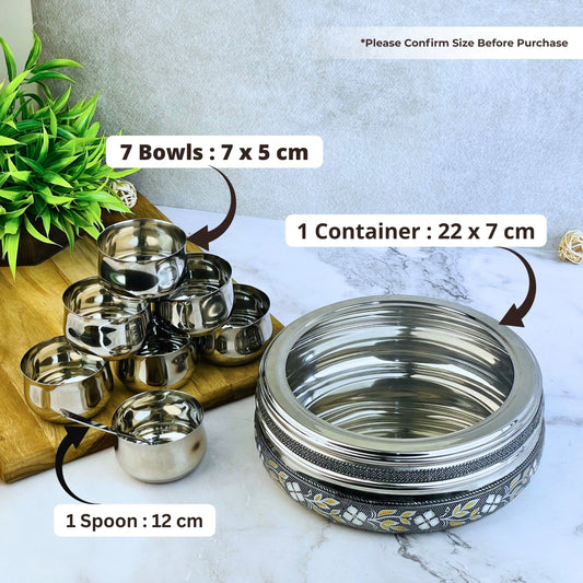 Stainless Steel See Thru Spice Box (1500 ml) | Transparent Lid Meenakari Container for Kitchen Storage