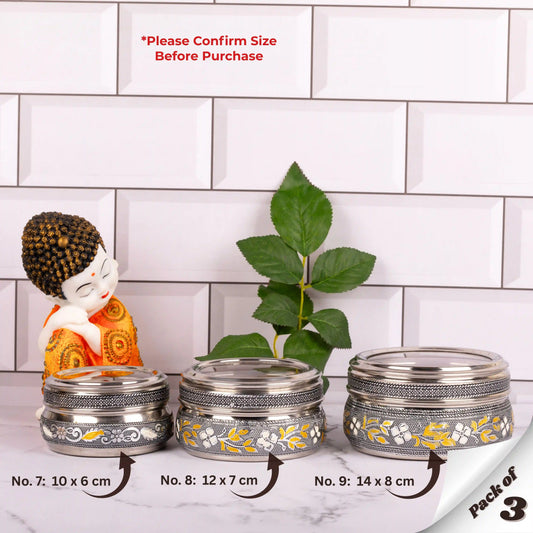 Steel Utility Containers Set with Transparent Lid | Oxidized Meenakari Storage Boxes
