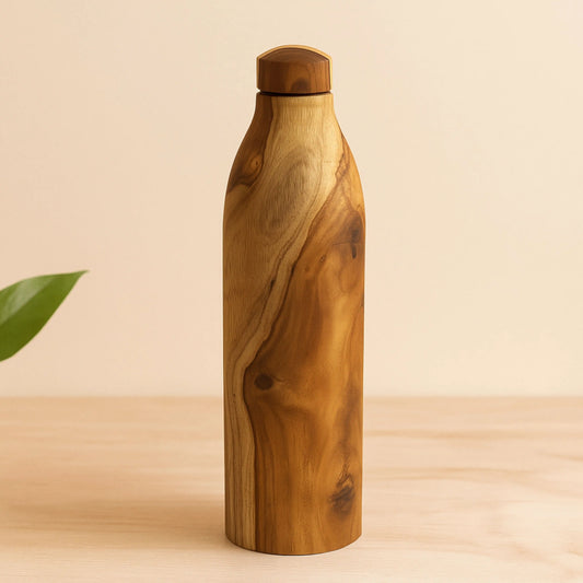 Wooden Copper Water Bottle 950ml | Handcrafted Copper Lined Bottle for Travel