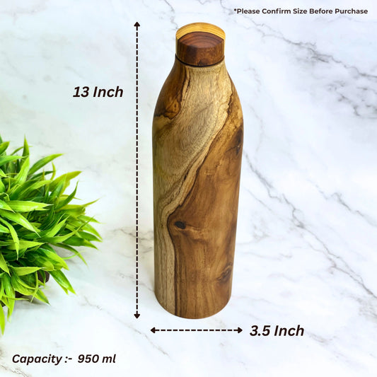 Wooden Copper Water Bottle 950ml | Handcrafted Copper Lined Bottle for Travel