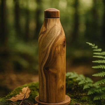 Wooden Copper Water Bottle 950ml | Handcrafted Copper Lined Bottle for Travel
