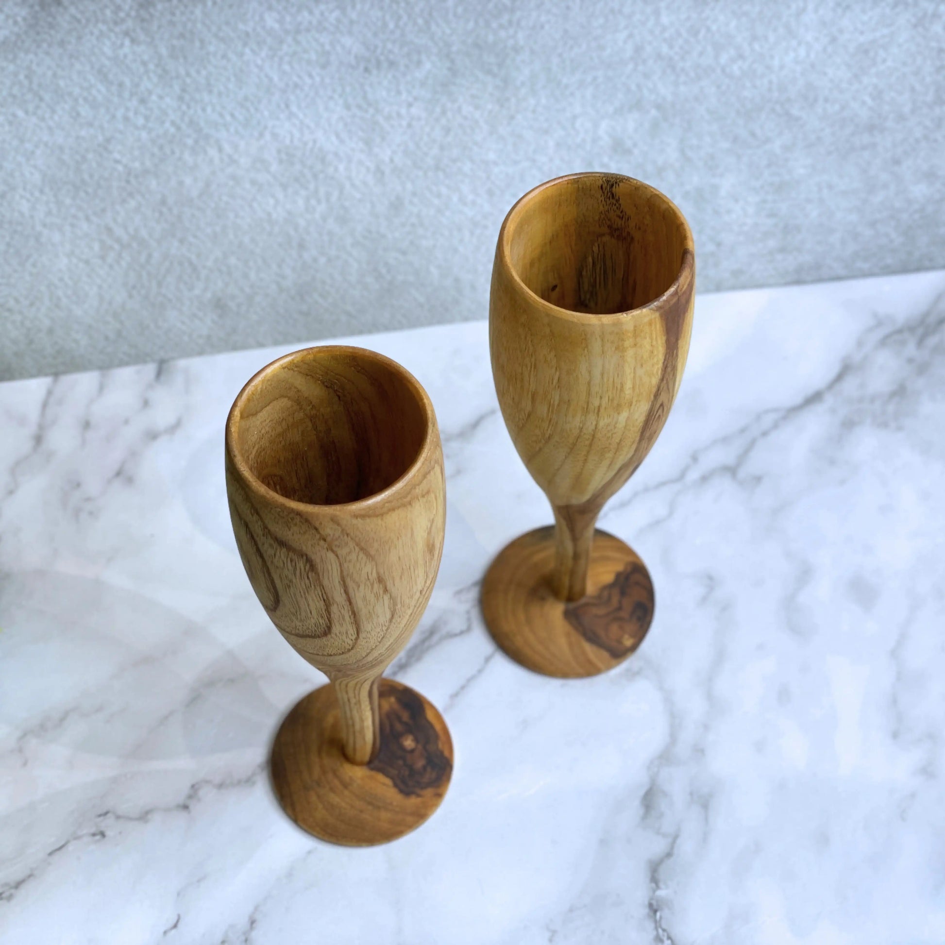 Wooden Champagne Glasses Set of 2 | Handcrafted Teak Wood Flutes for Parties