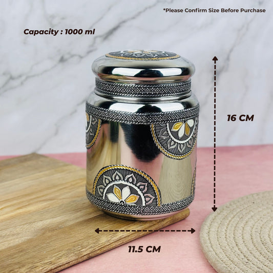 Stainless Steel Storage Jar with Lid | Multipurpose Kitchen Container for Spices, Dry Fruits & Snacks (1000 ml)