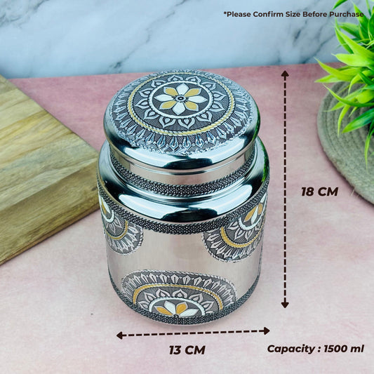 Stainless Steel Storage Jar with Lid | Multipurpose Kitchen Container for Spices, Dry Fruits & Snacks (1500 ml