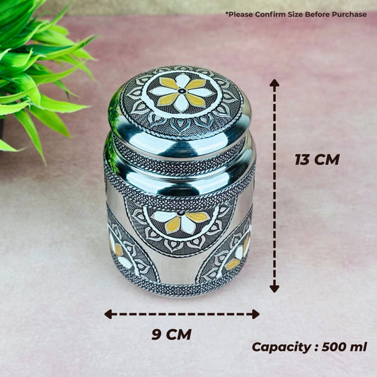 Stainless Steel Storage Jar with Lid | Multipurpose Kitchen Container for Spices, Dry Fruits & Snacks (500 ml)