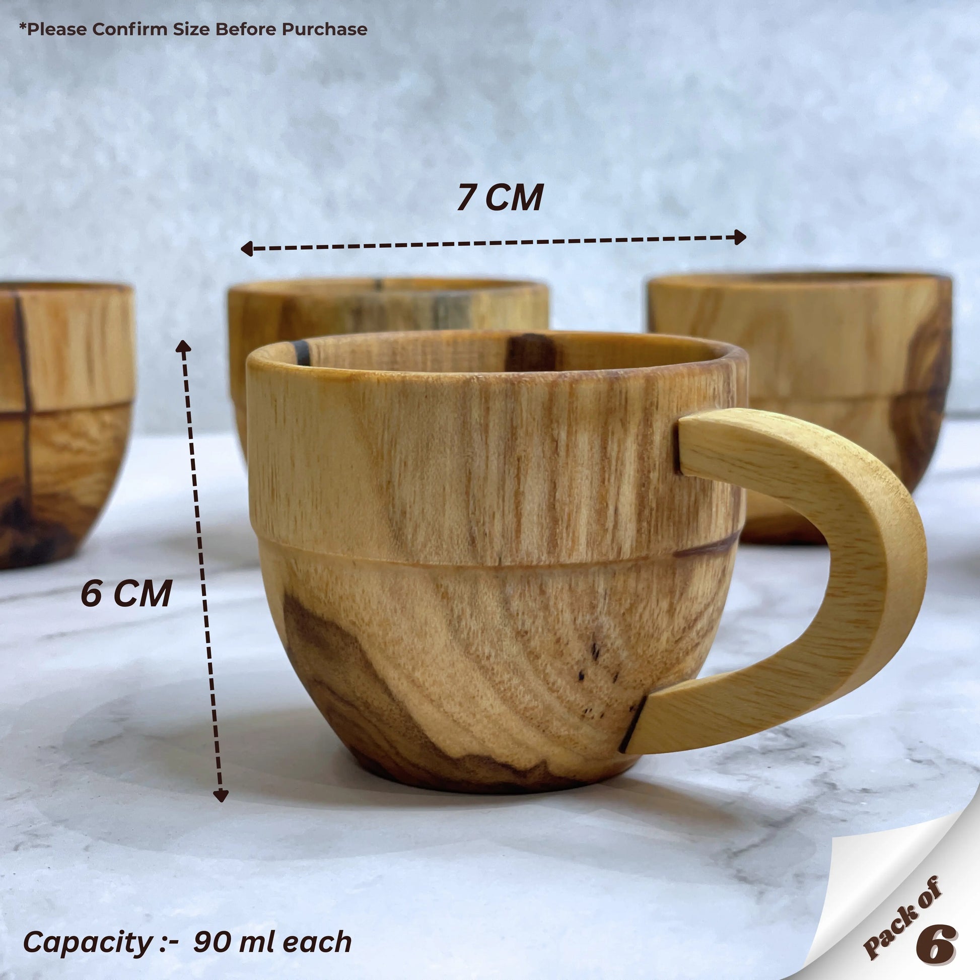 Wooden Tea Cups Set of 6 | Handcrafted Teak Wood Chai Cups for Tea & Coffee