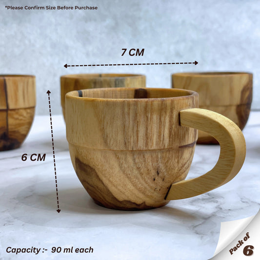 Wooden Tea Cups Set of 6 | Handcrafted Teak Wood Chai Cups for Tea & Coffee