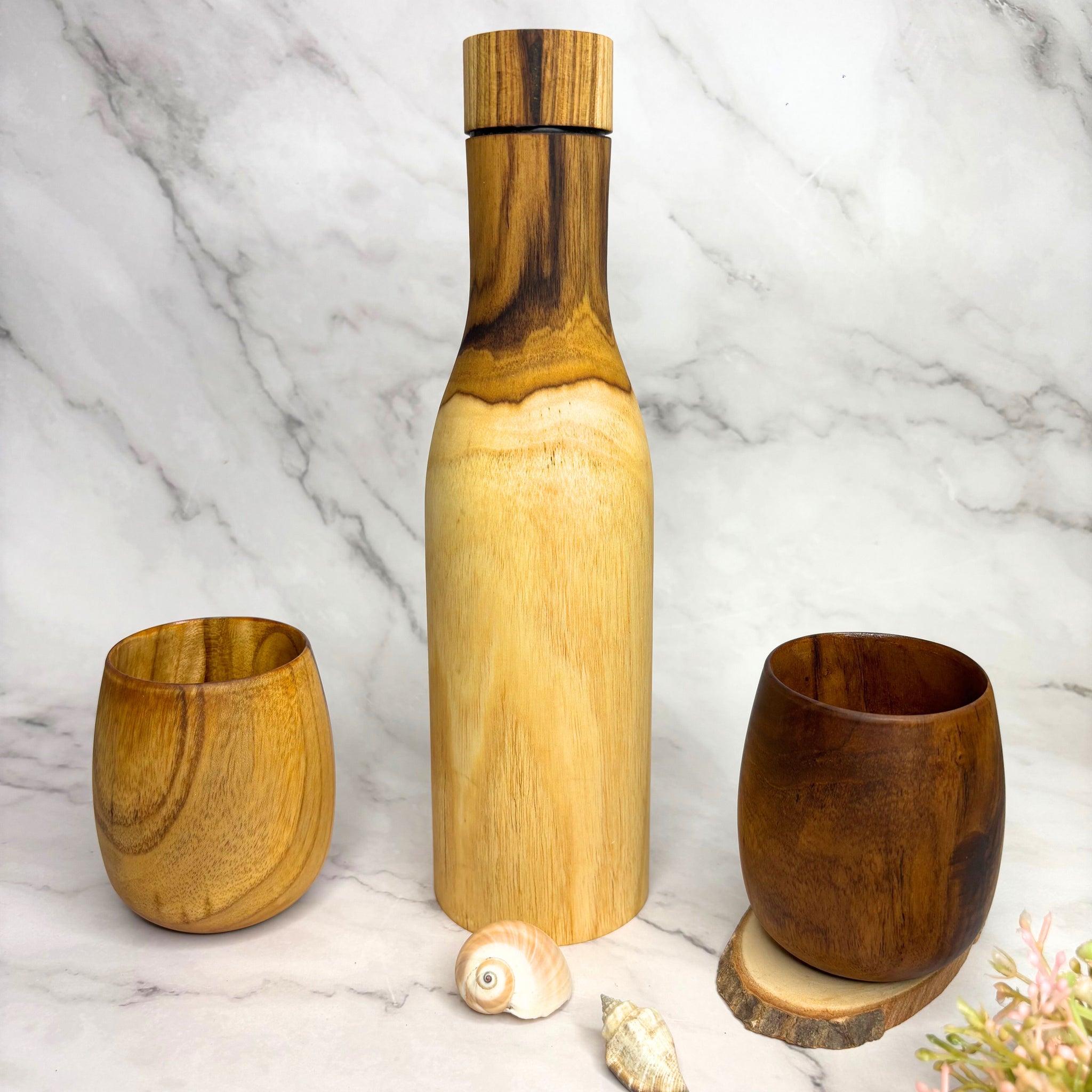 Water Bottle - Glass Set | Wooden Water Bottle Copper Inside with 2 Wooden Glasses | Teak Wood & Copper Bottle for Water, Ayurveda, Gifting