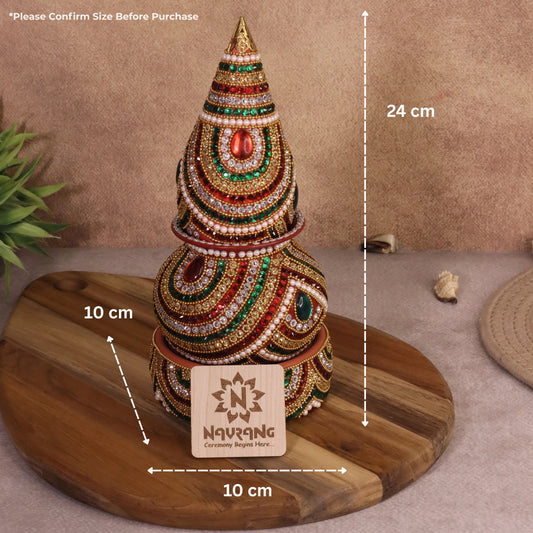 Decorative Mangal Kalash with Coconut for Puja | Oxidized Brass Loti with Artificial Nariyal | Traditional Kalash Set for Home Temple, Housewarming, Festival & Return Gift