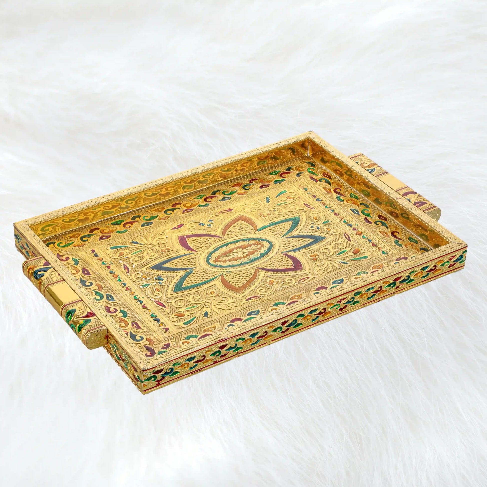 Meenakari Flower Lemon Set Steel | Glass Jug & Tray Serving Set