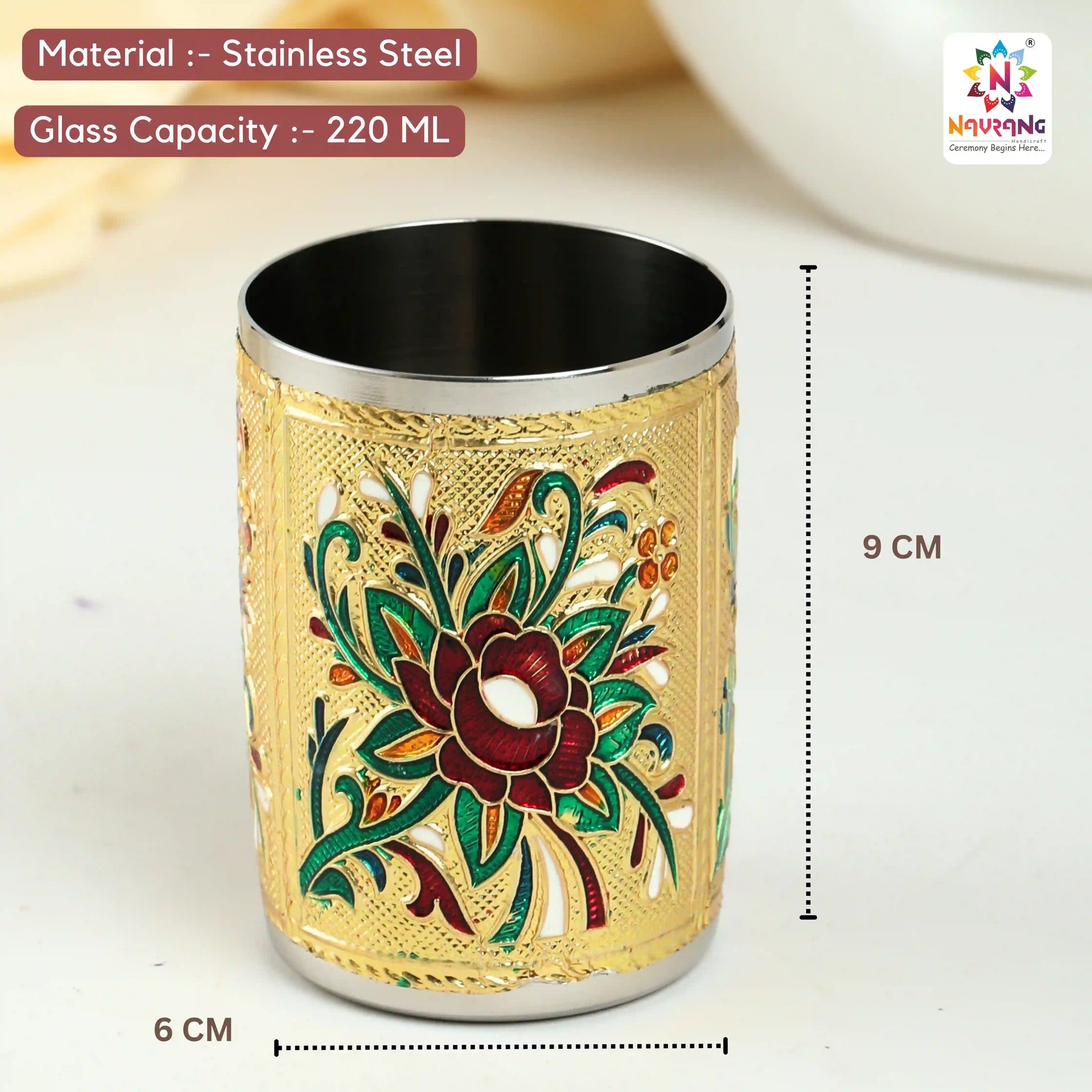 Glass Tray Set Steel Serving Set | Meenakari Glass Tray for Water & Juice