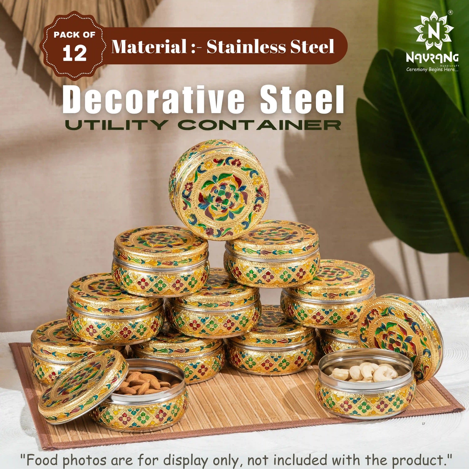 Meenakari Floral Steel Utility Container 300 ml | Decorative Kitchen Dabba